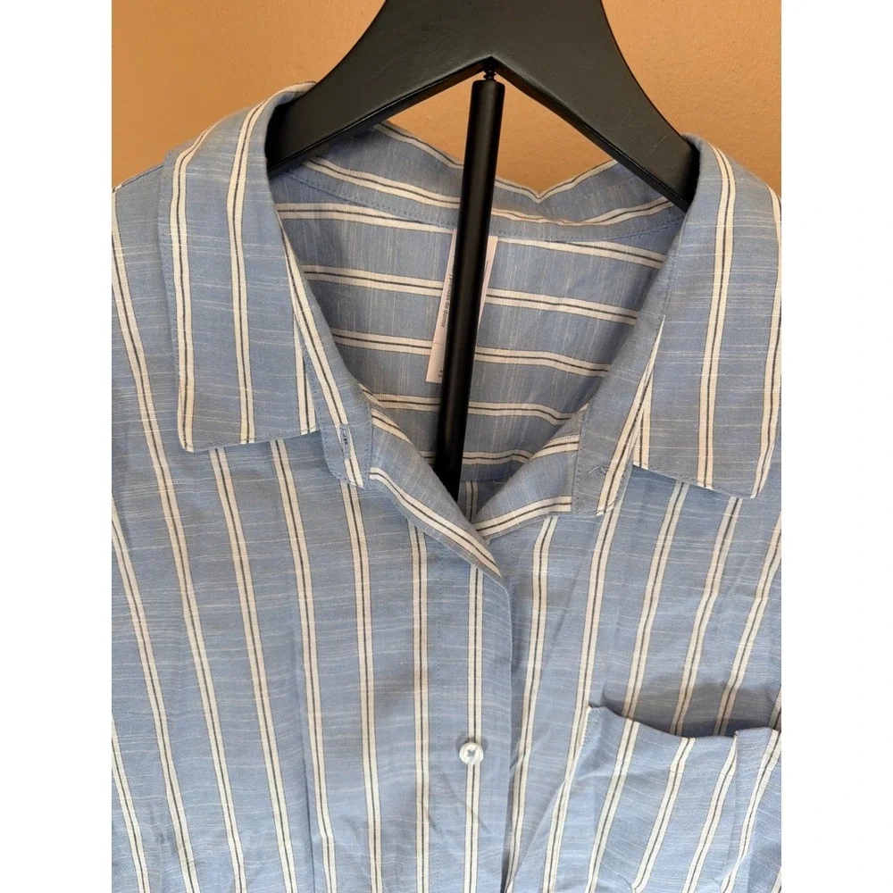 Auden Blue White Striped Long Sleeve Pajama Top Button‎ Down Sleep Shirt Large